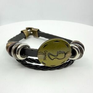 Gemini Zodiac Leather Bracelet Gothic Multi Strand Statement Bohemian Jewelry